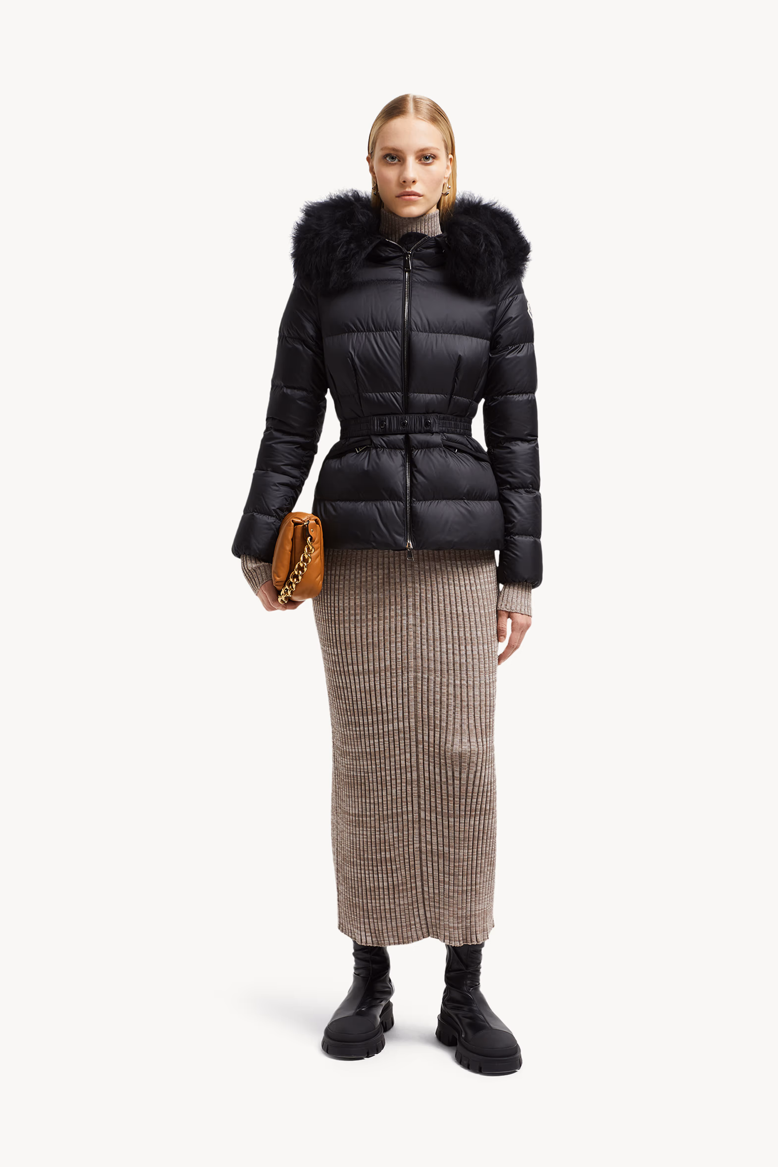 Doudoune courte à capuche bordée de shearling Boed Femmes Noir Moncler 0